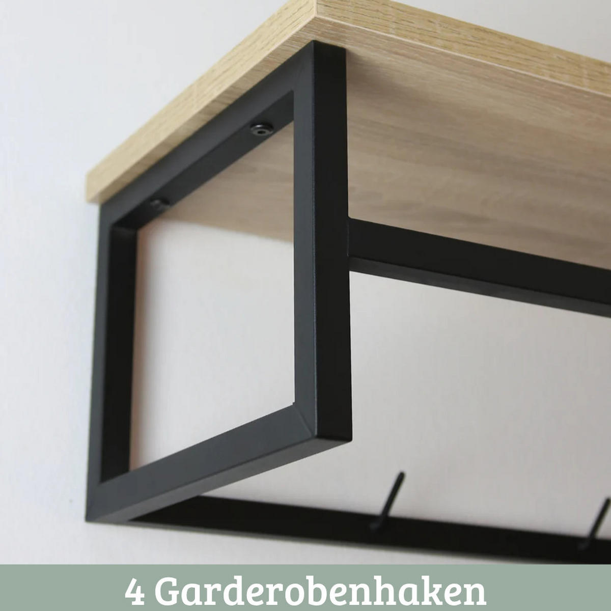 WANDGARDEROBE mit Ablage SIMBA Eichenholz 4 Haken 3 Kleiderbügel - Braun, Holz (92/22/29cm) - DELUKE