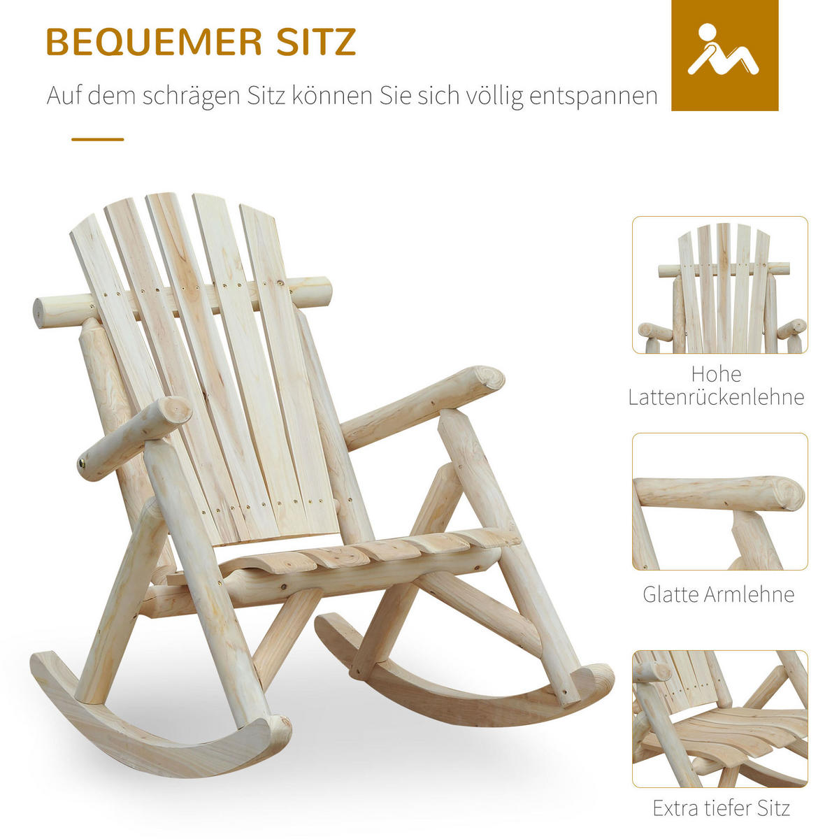 HOUPACÍ křeslo 96/66/98 cm přírodní z jedlového dřeva s ergonomickým sedákem - přírodní, kompozitní dřevo (66/98/96cm) - OKWISH
