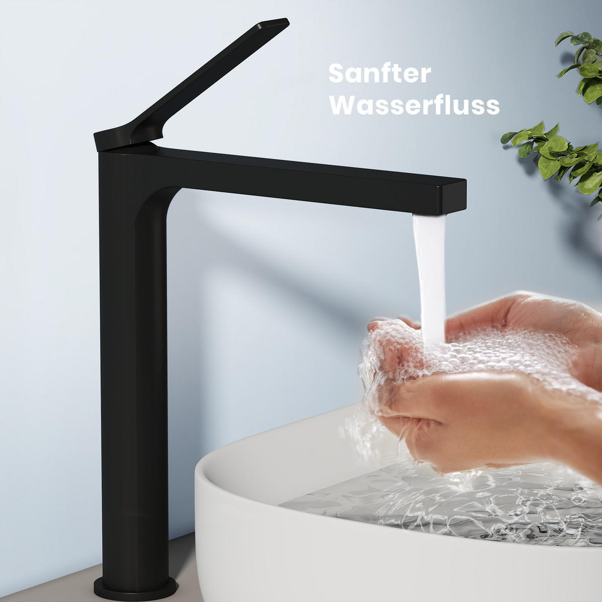 WASCHTISCHARMATUR mit Zertifiziertem Filterelement Schwarz Matt Hoher Stil - Schwarz, Metall (23.3/4.6/33.5cm) - EMKE