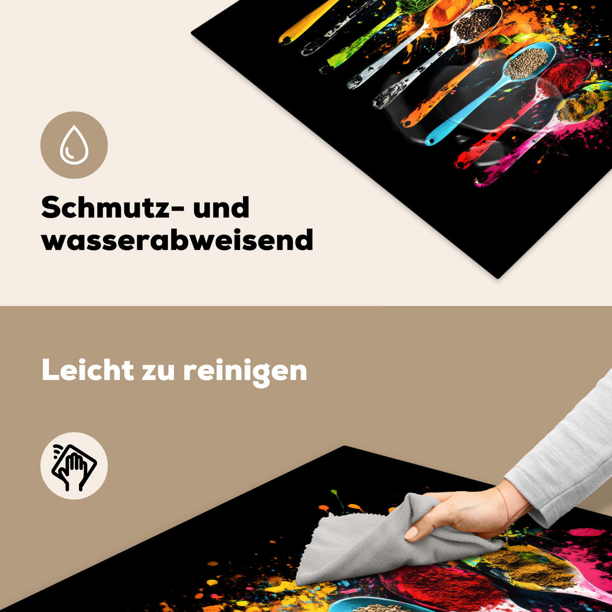 HERDABDECKPLATTE Löffel - Gewürze - Modern - Graffiti - Farbe - Farbenfroh 77x59 cm - Multicolor, Kunststoff (77/0.2/59cm) - MuchoWow