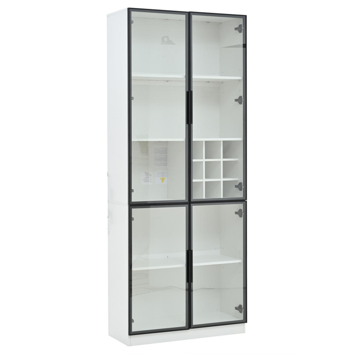 VITRINE aus Spanplatte 80x35x200 cm Weiß mit Glastüren, LED-Beleuchtung und Weinfach - Weiß, Holzwerkstoff (80/200/35cm) - Modfu