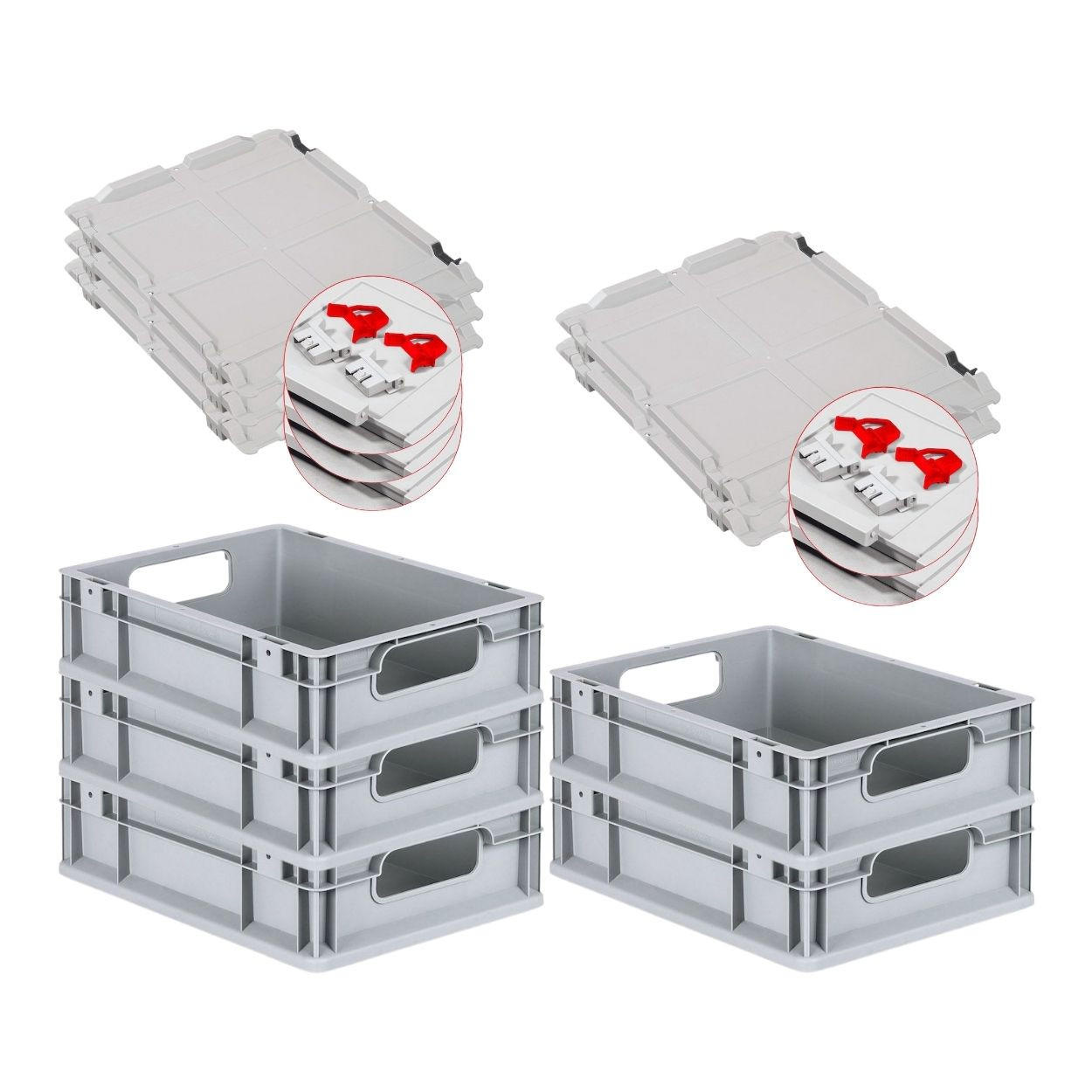 EUROBOX 5x Nextgen Economy Mit Scharnierdeckel Grau/Rot Griffe Offen 11 Liter - Rot, Kunststoff (30/12/40cm) - PROREGAL