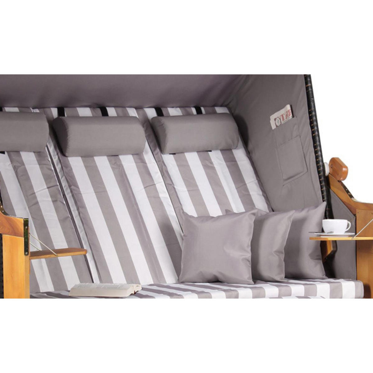 STRANDKORB XXL Ostsee 3Sitzer PE Schwarz - Schwarz/Braun, Metall (160/160/80cm) - Mr. Deko