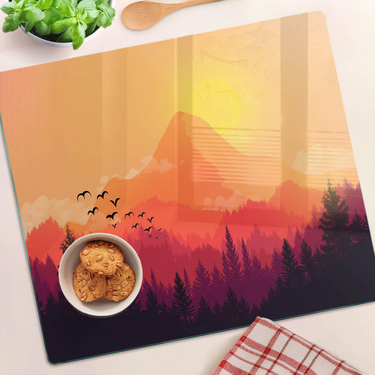 GLASPLATTE 60x52 cm Berglandschaft - Orange, Glas (60/0.4/52cm) - TULUP