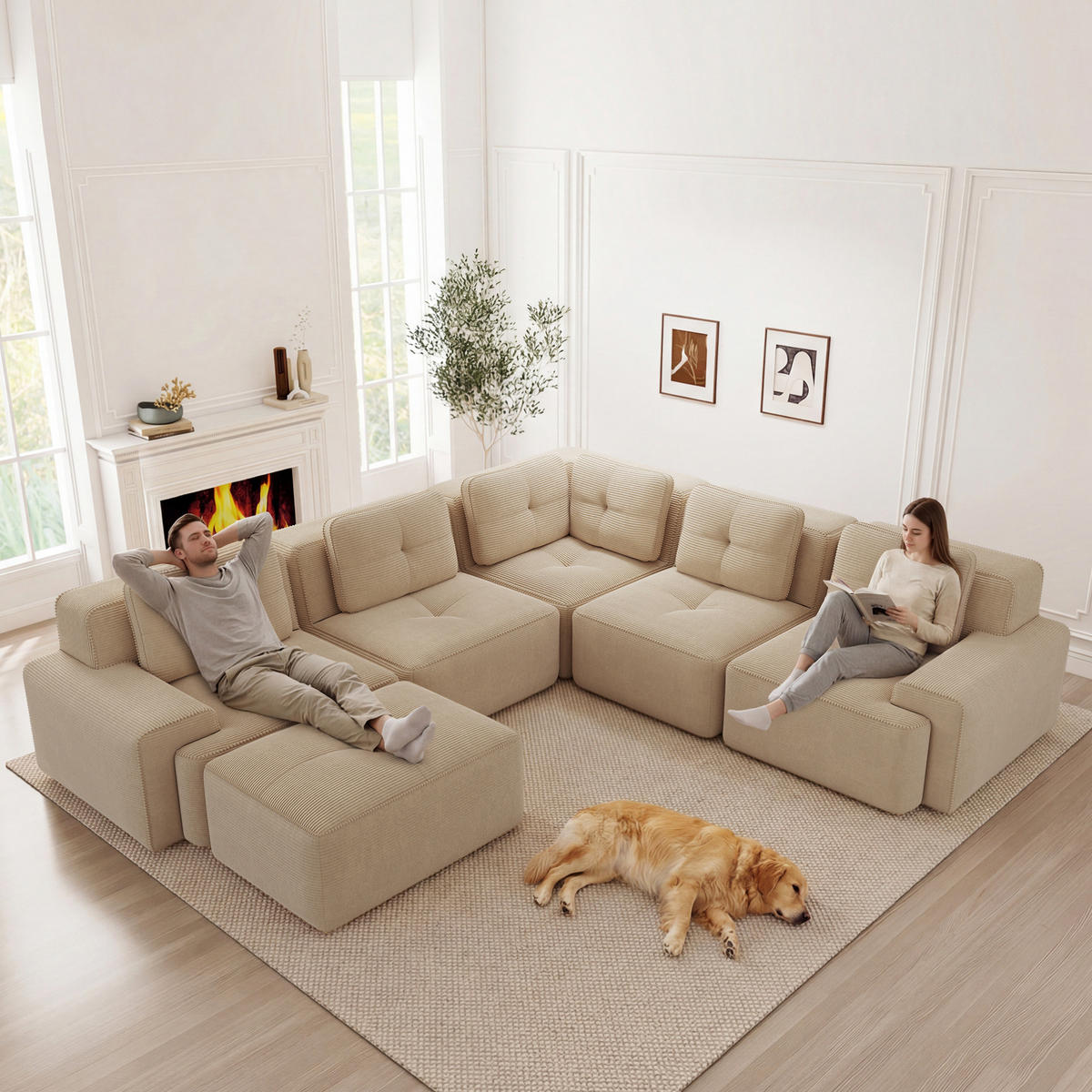 ECKSOFA modular mit tiefer Sitzfläche 74 cm Cord Beige - Beige, Kunststoff (177/386.1cm) - Meubliv