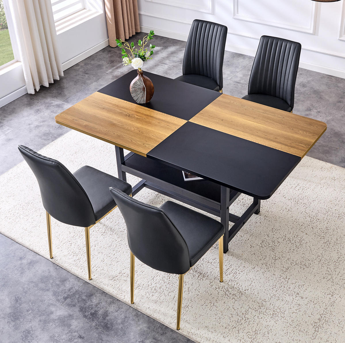 ESSTISCH-SET 4er-Set 160 cm Schwarz/Gold - Schwarz, Metall (90/76/160cm) - Meubliv