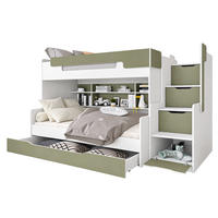 ETAGENBETT HARRY 260x129 cm – Stockbett für 2 Personen mit Treppe, Stauraum und 2 Matratzen - Salbeigrün, Holz (120/200cm) - Wohnideebilder