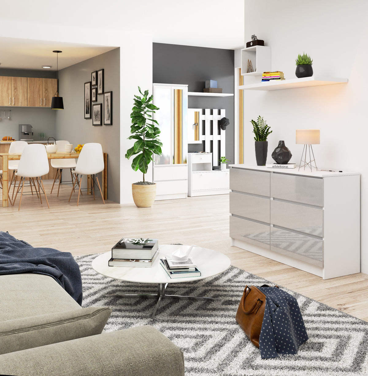 KOMMODE Weiß, Metallisch Glanz 77/120/40 - Weiß, Holzwerkstoff (120/77/40cm) - RAUMHIRSCH FURNITURE