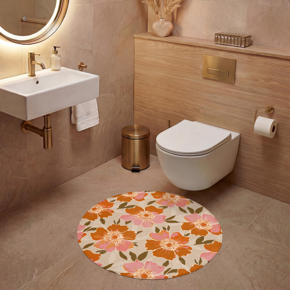 WC-VORLEGER Blumen - Motiv - Retro Toilettenteppich 70x70 cm - Multicolor, Kunststoff/Textil (70/1cm) - OnlyWow