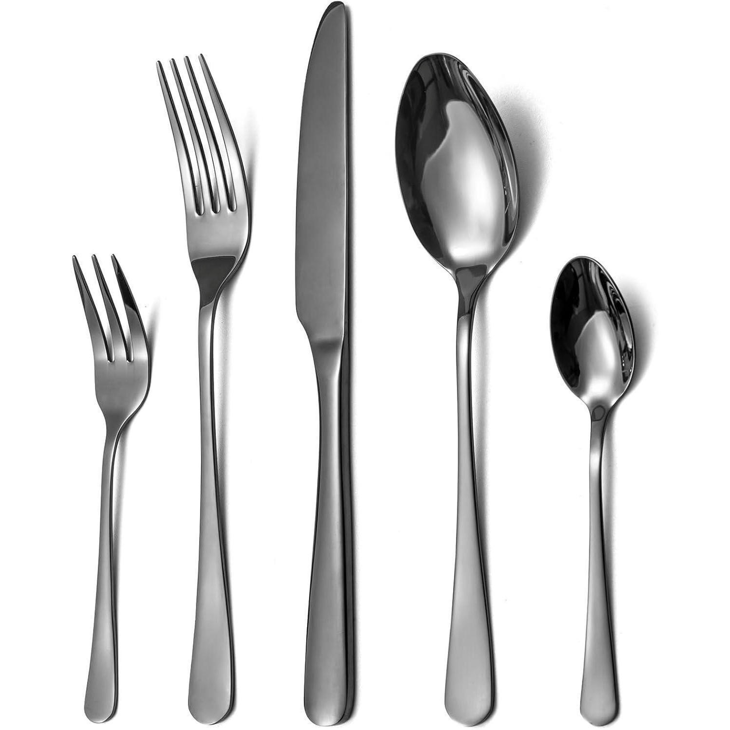 BESTECKSET Edelstahl Spiegelpoliert 30-teilig für 6 Personen Schwarz - Silberfarben, Metall