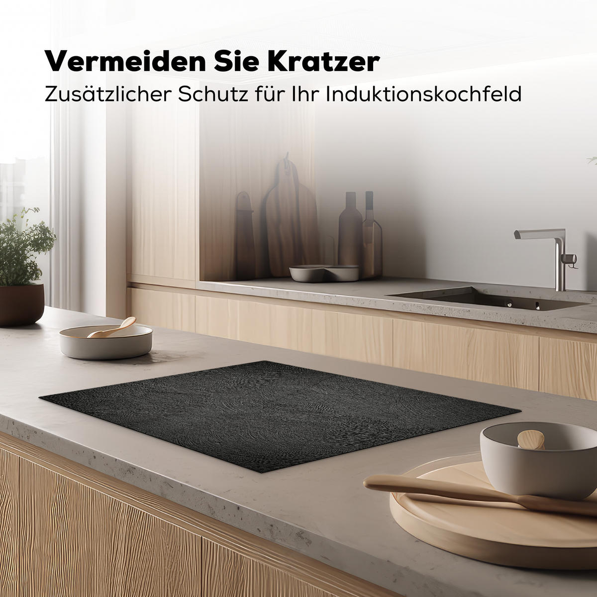 HERDABDECKPLATTE Beton - Schwarz - Industriell Herdabdeckung Induktionsfeld 70x52 cm - Anthrazit, Kunststoff (70/52/0.2cm) - MuchoWow
