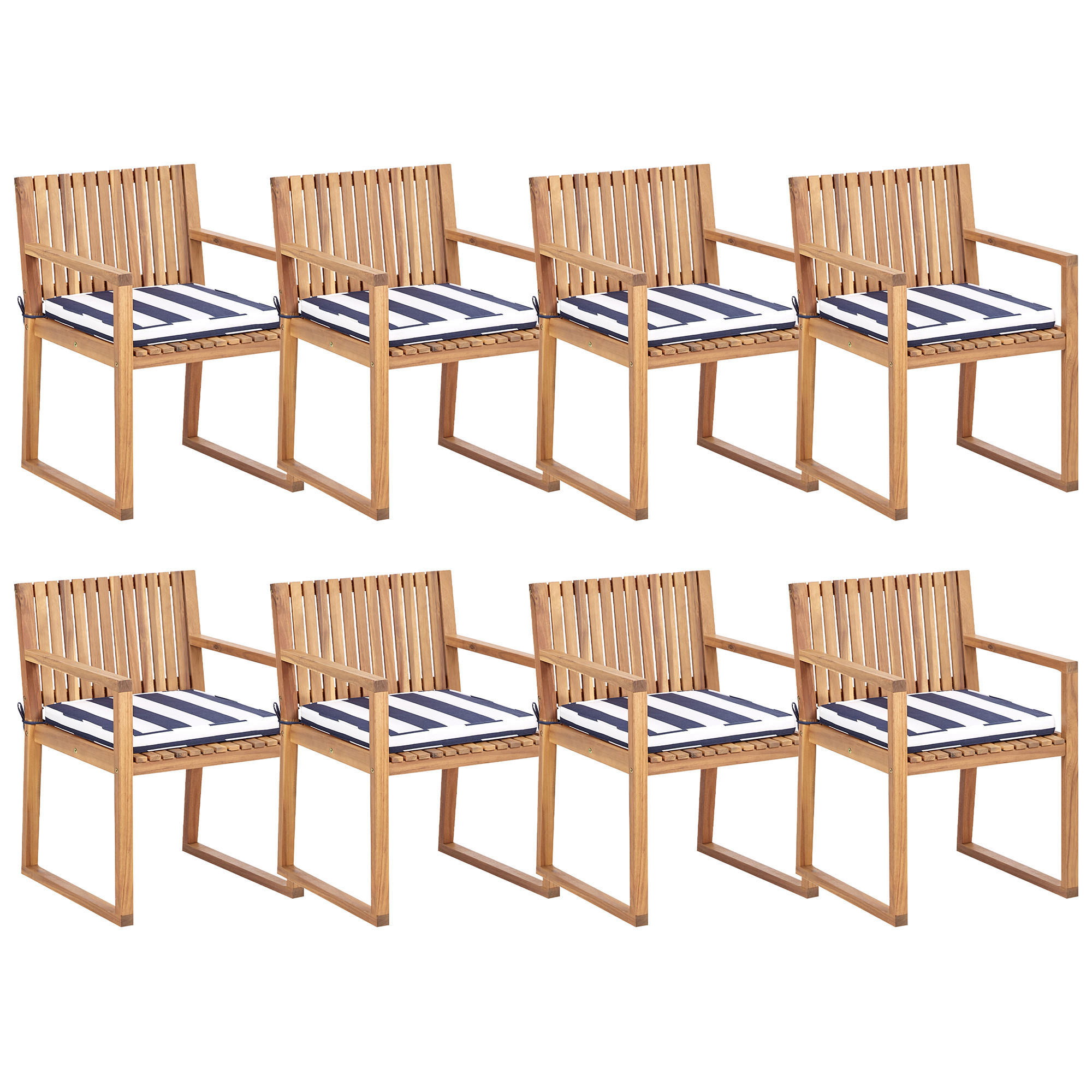 GARTENSTUHL 8er Set Marineblau Sassari II - Hellbraun/Blau, Holz (54/80/59cm) - Beliani