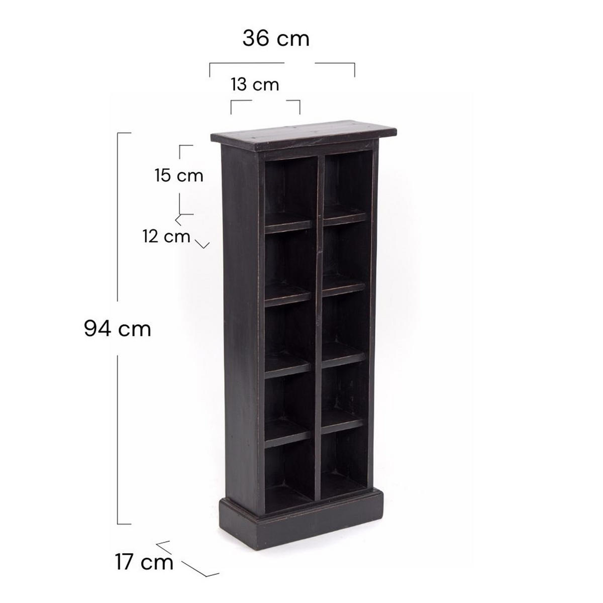 CD & BÜCHERREGAL NATURE Recyclingholz massiv, mit 10 Fächern 09 voodoo - schwarz - Schwarz, Holz (36/94/17cm) - DESIGN DELIGHTS