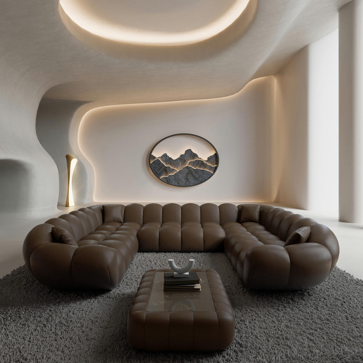 WOHNLANDSCHAFT Liva Dunkelbraun Kunstleder U-Form XXL Panorama - Dunkelbraun, Kunststoff (316/70/258cm) - VAROYAL