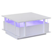 KONFERENČNÍ stolek 70/70/35 cm bílý z dřevotřísky s LED osvětlením a 2 zásuvkami - bílá, kompozitní dřevo (70/70/35cm) - OKWISH