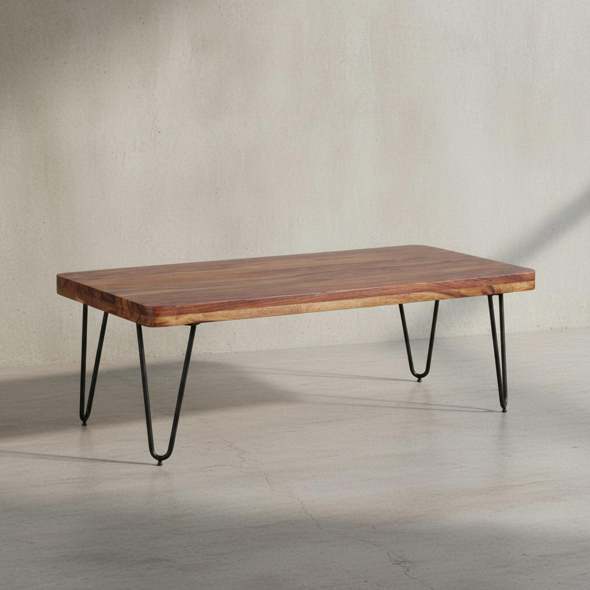 COUCHTISCH aus Massivholz mit Metallbeinen, handgefertigt, einzigartige Maserung, Braun 115x60x40 cm - Schwarz/Braun, Holz/Metall (60/115/40cm) - KADIMA DESIGN