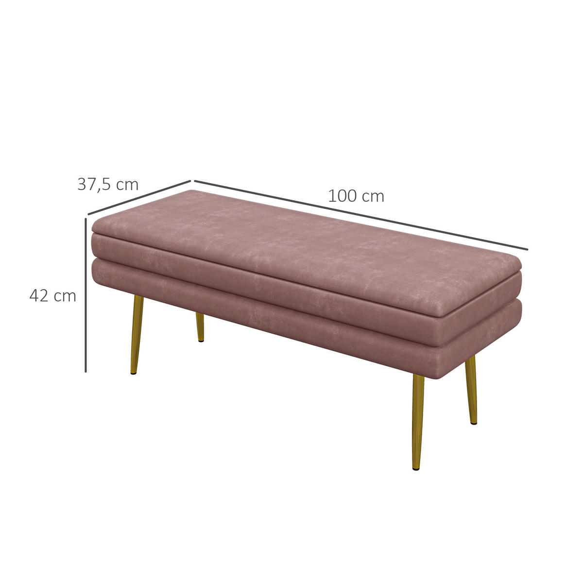 SITZBANK, Polsterbank mit Stauraum, Samtoptik, Bettbank mit Stahlbeine, Rosa - Rosa, Kunststoff (37.5/42/100cm) - HOMCOM