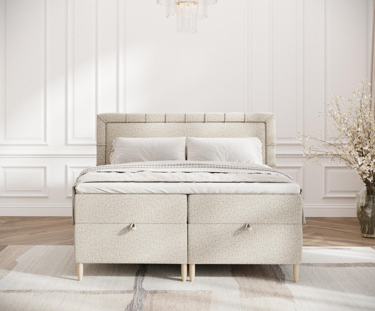 BOXBETT Voyage Beige 180/200 cm mit Matratze und Topper - Beige/Naturfarben, Holz/Holzwerkstoff (180/200cm) - Maison de Reve