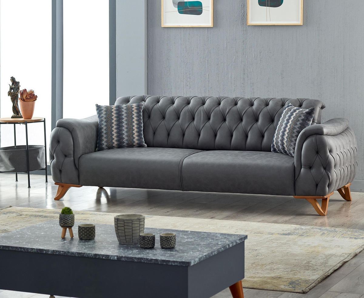 SITZGARNITUR Sigma Grau Grau Stellvariante:2+2+1 - Grau, Holz/Textil (180/85/90cm) - Villa Möbel