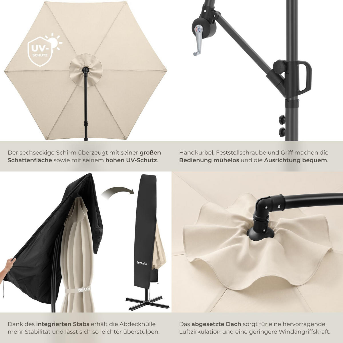 AMPELSCHIRM Artemis, inkl. Schutzhülle, beige - Beige, Metall (300/300cm) - tectake