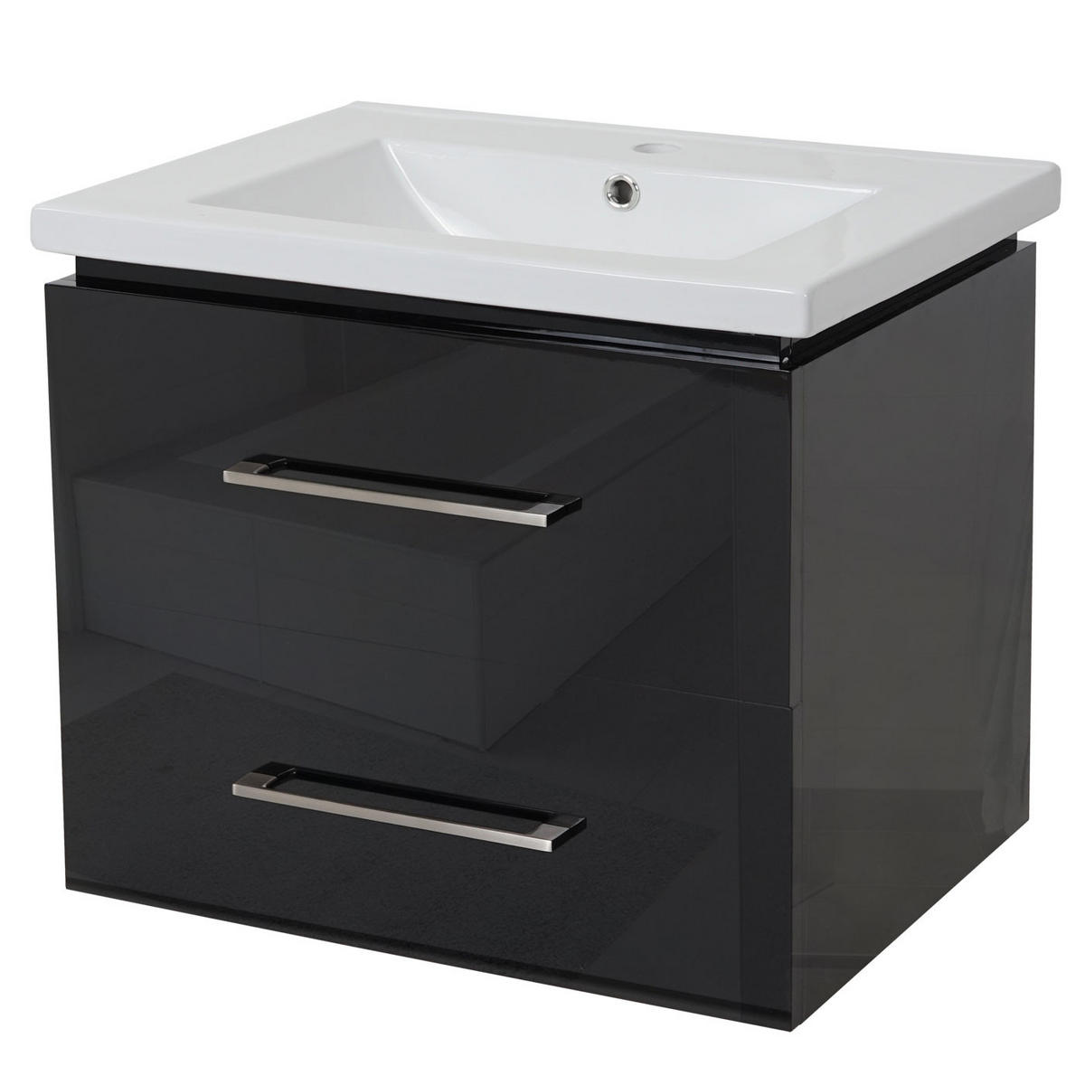 WASCHBECKEN+UNTERSCHRANK Hochglanz Schwarz - Schwarz Hochglanz, Keramik (61/54/48cm) - MCW