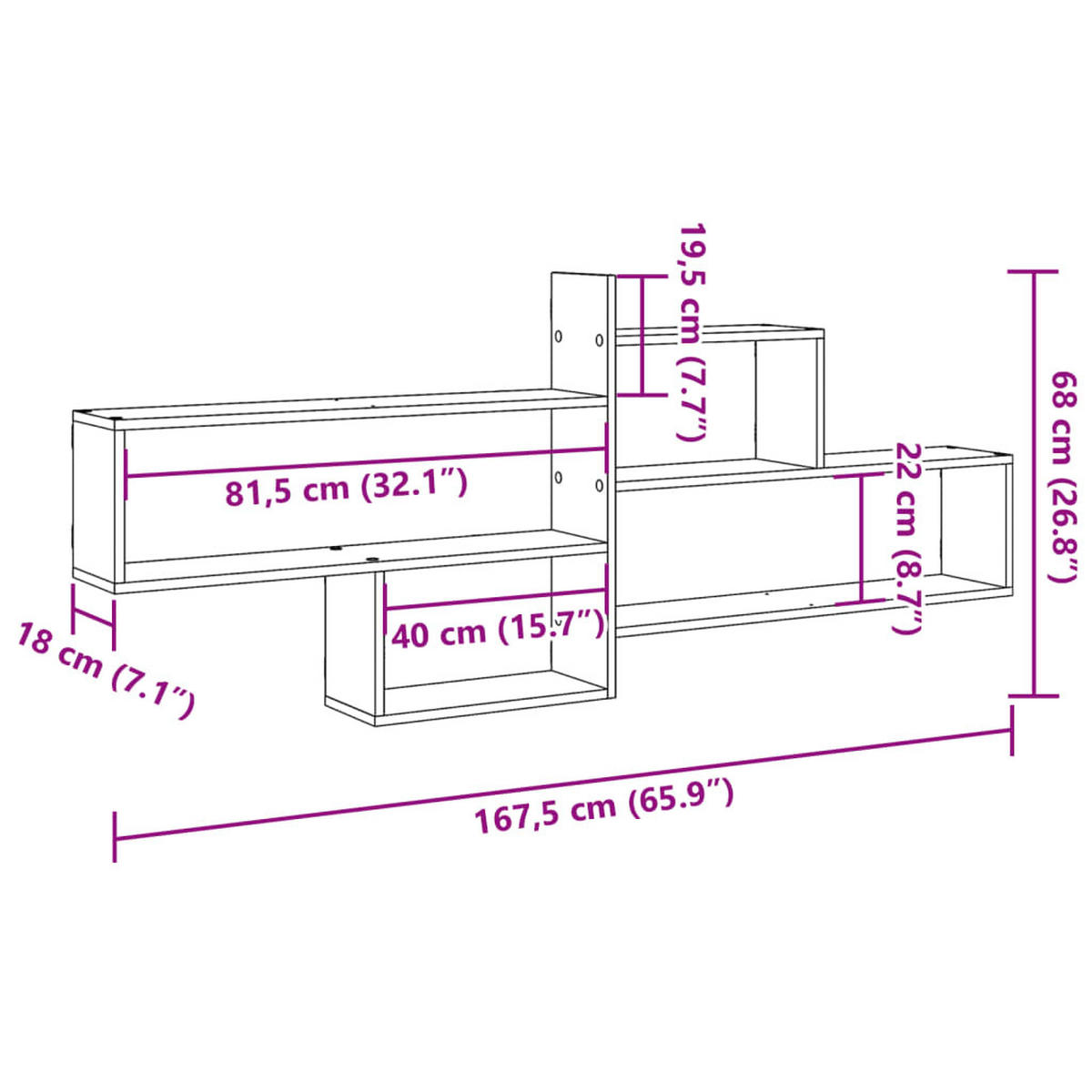 WANDREGAL Sonoma-Eiche 167.5/18/68 Cm Holzwerkstoff - Braun, Holzwerkstoff (18/68/167.5cm) - vidaXL