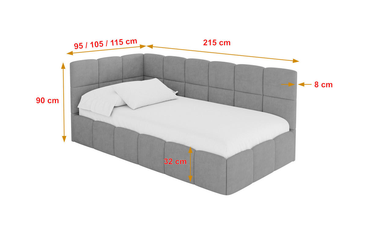 EINZELBETT Jugendbett mit Bettkasten Rechts, ohne Matratze - LIVY 80x200 Grau - Anthrazit, Holzwerkstoff/Textil (80/200cm) - ALTDECOR