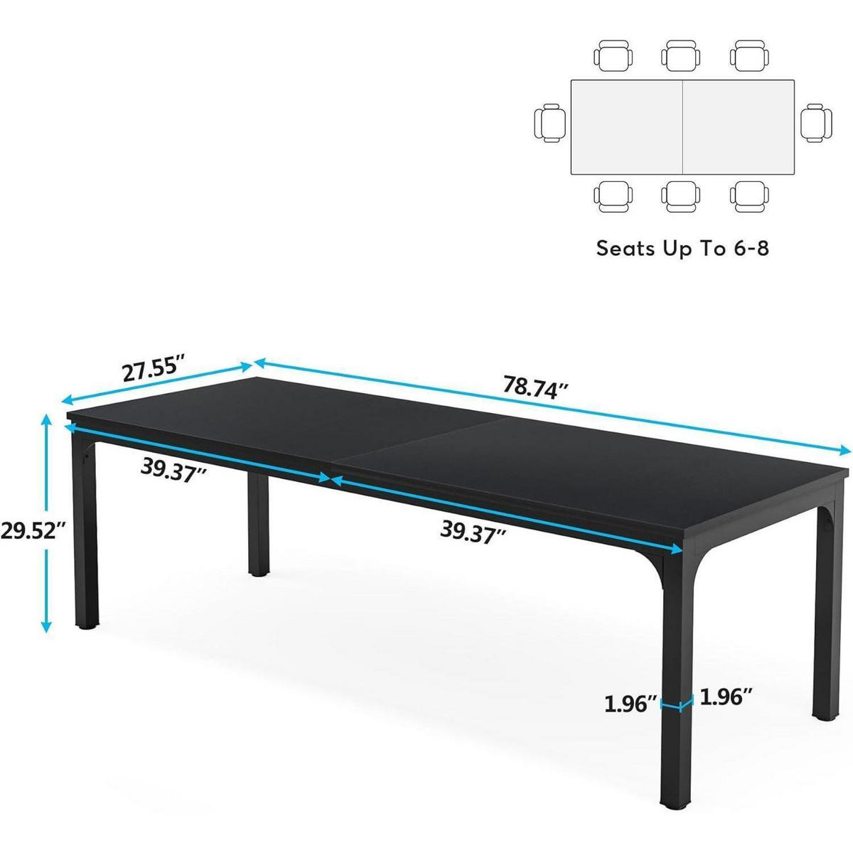 SCHREIBTISCH 200 x 70 x 75 cm Schwarz - Schwarz, Metall (70/200/75cm)