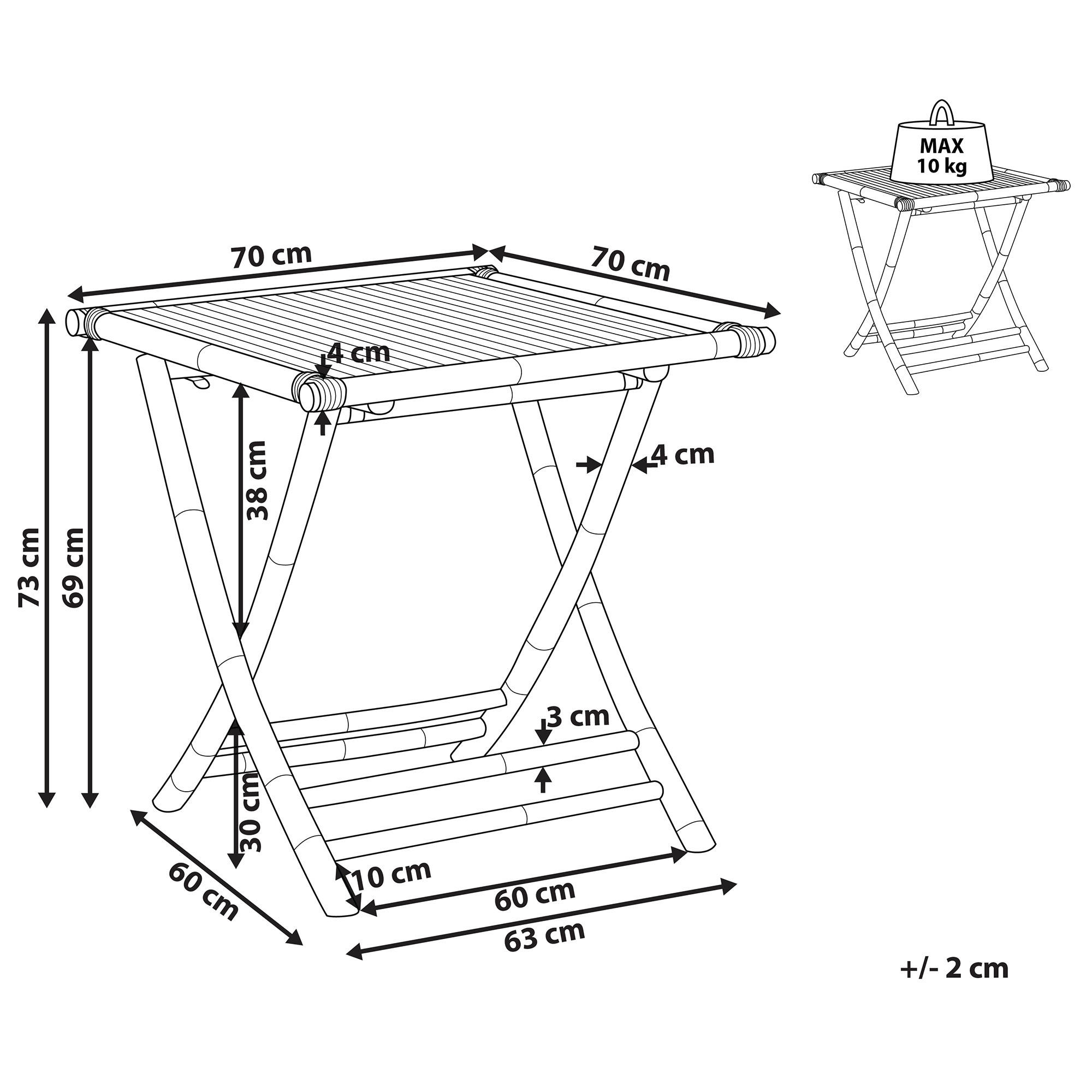 Thumbnail - Beliani Klapptisch, Hellbraun, Holz, 70x73x70 cm, Gartenmöbel, Gartentische, Klapptische Garten