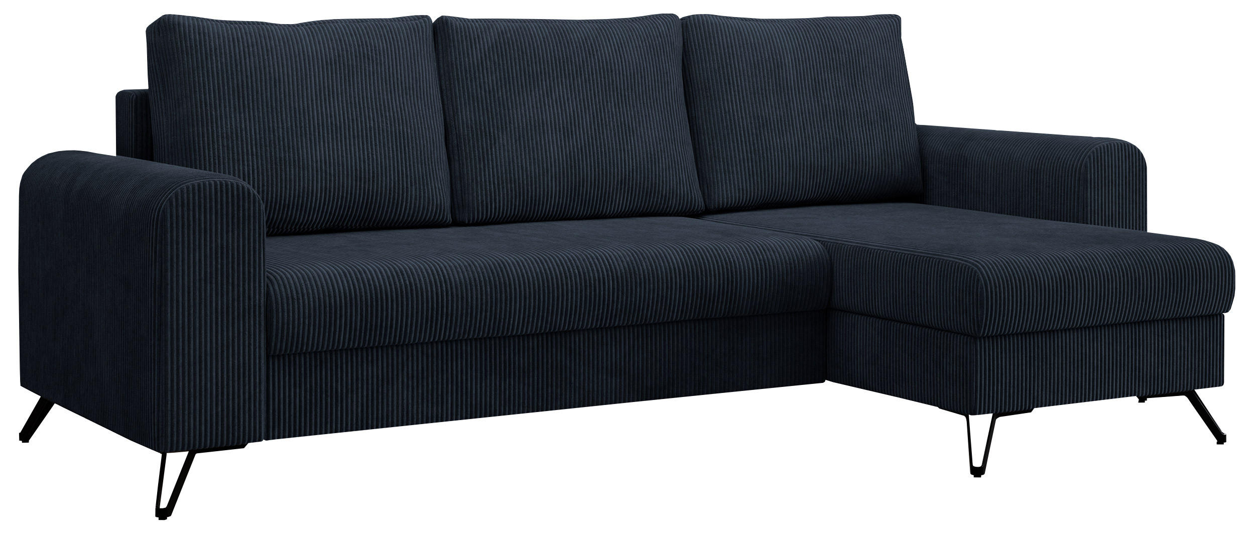 ECKSOFA Hugo Cord Dunkelblau - Schwarz/Dunkelblau, Textil/Metall (242/140cm) - MKS