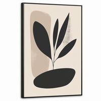 LEINWAND Bilder mit Rahmen - Pflanze - Beige - Japanisch - 60x90 - Schwarz, Textil (60/90cm) - MuchoWow