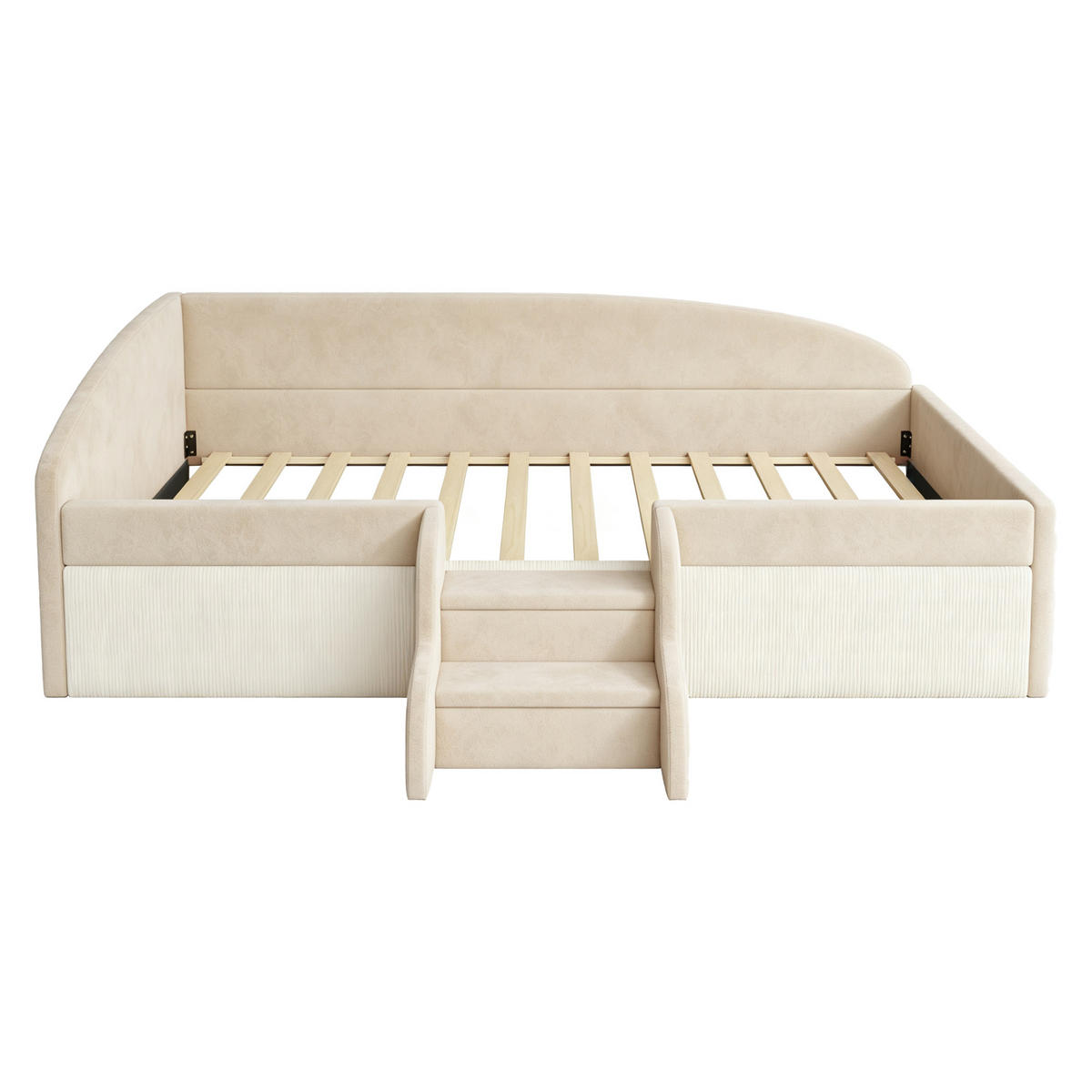 POLSTERBETT 90/190 cm in Beige mit Schutzbügel, Stufen und Lattenrost aus Samt - Beige, Holzwerkstoff/Textil (90/190cm) - STILVORA