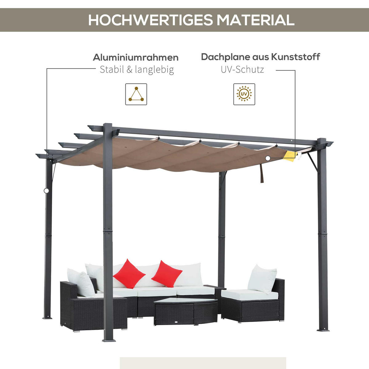 PERGOLA Alu Kohlegrau+Kaffeebraun - Dunkelbraun/Grau, Kunststoff/Metall (300/223/300cm) - Outsunny