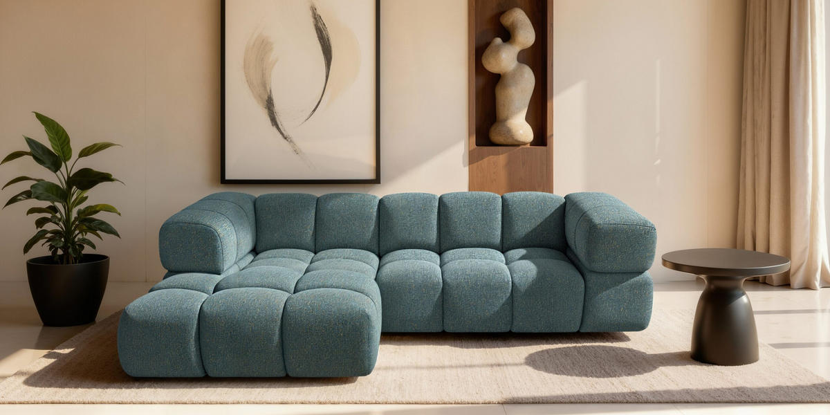 ECKSOFA L-Form Averro, stoff Puente, Azurblau, Links - Blau, Holz (280/150cm) - Kaiser Möbel