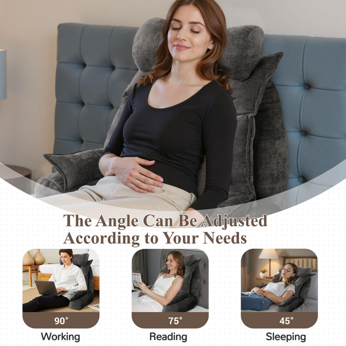 RÜCKENSTÜTZKISSEN Verstellbar Grau - Grau, Textil (92/56cm) - Vercart