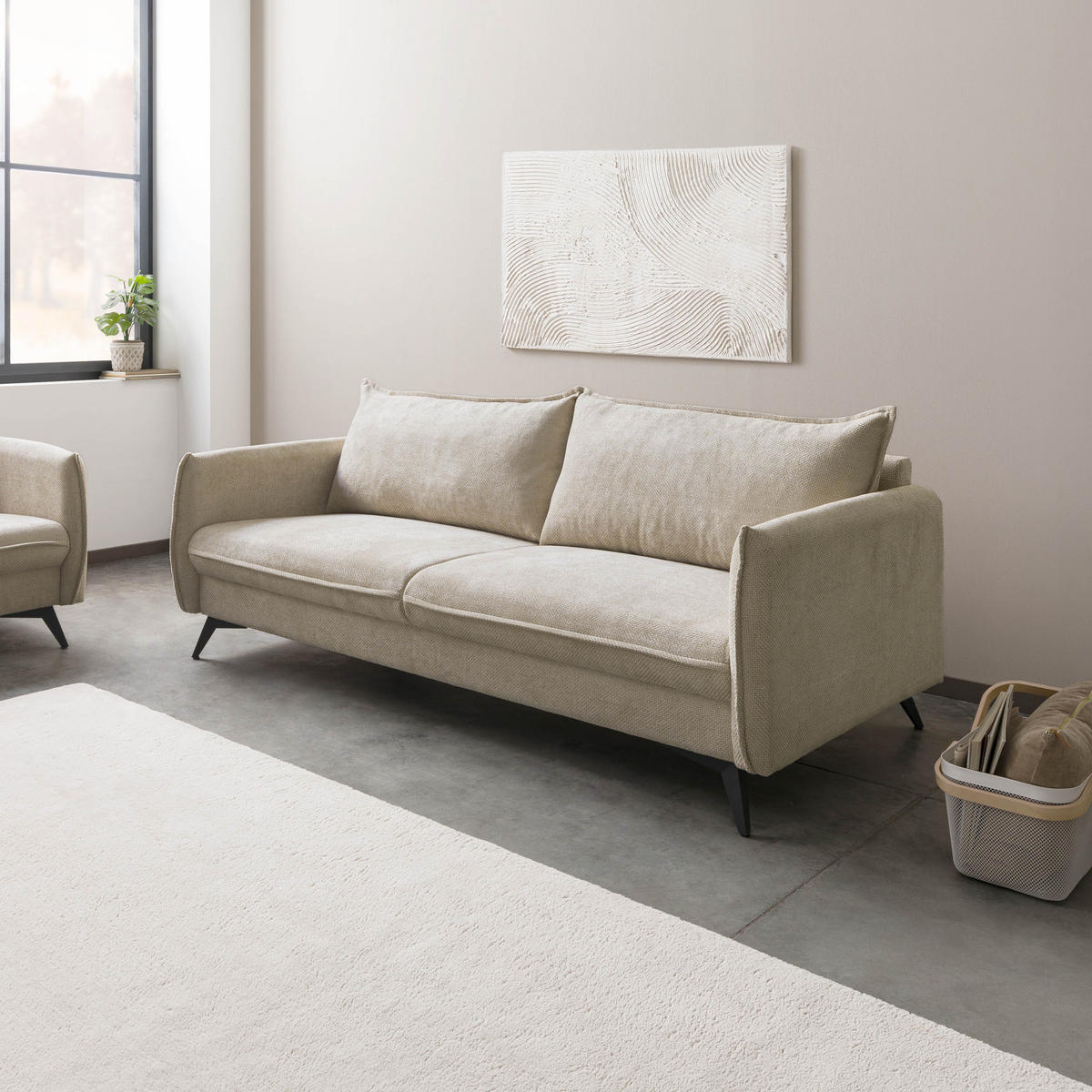 SOFA 3-Sitzer Chenille 199x100x86 beige OLIVIA - Beige, Kunststoff (199/86/100cm) - Massivmoebel24