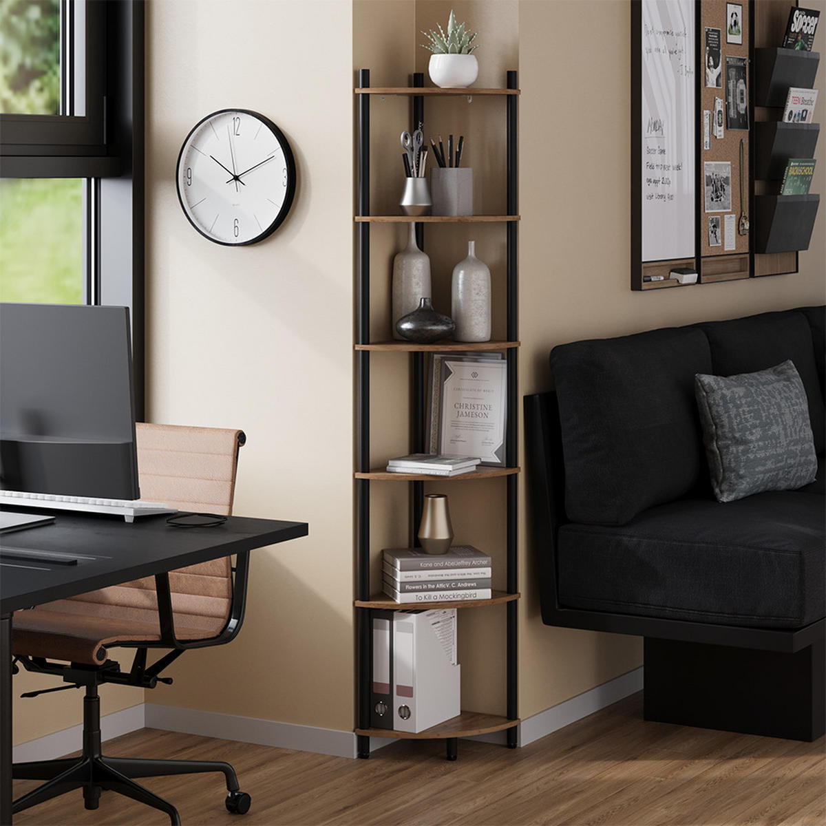 ROHOVÁ POLICE Bivio Zlatý dub power/antracit - medově dubová, kompozitní dřevo (29/163.5/29cm) - Vicco