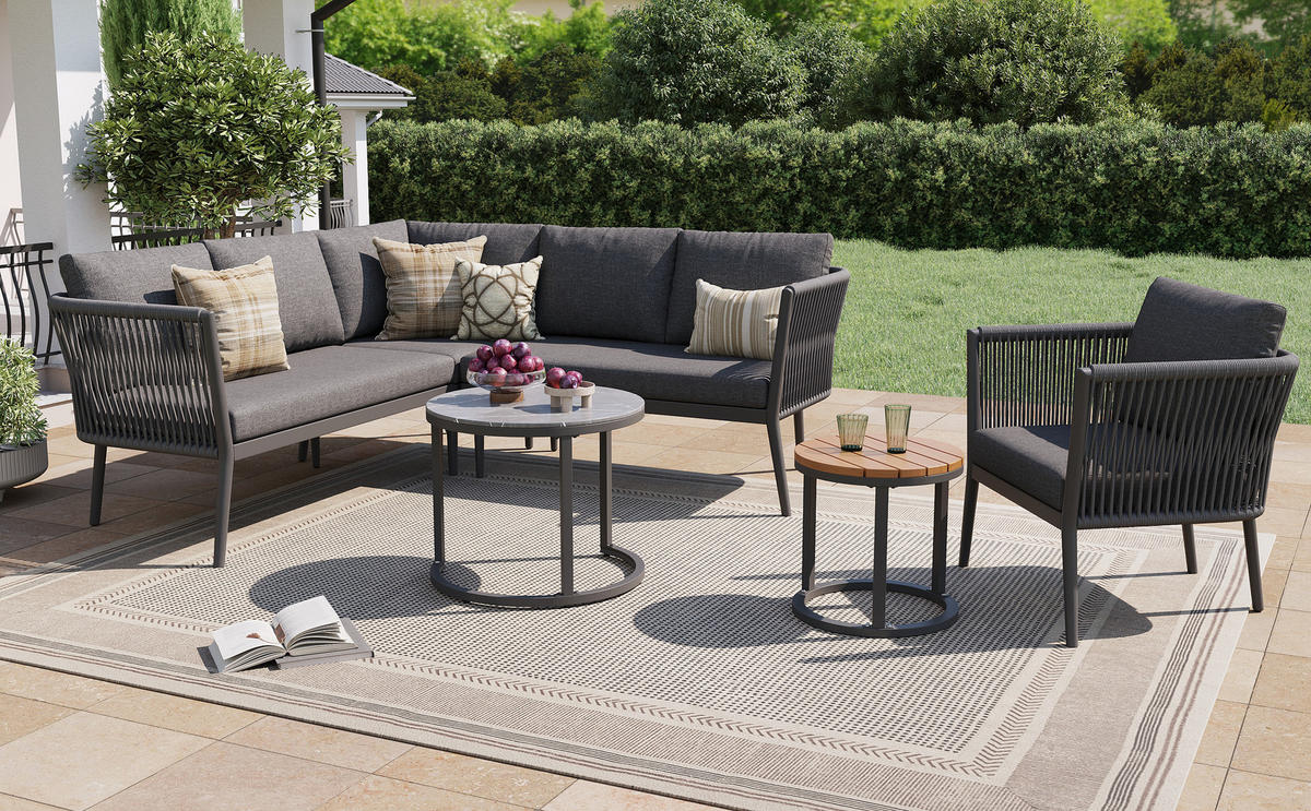 GARTENMÖBEL,6-TEILIGES Seil Sitzgruppe,grau - Grau, Metall - Vallsero