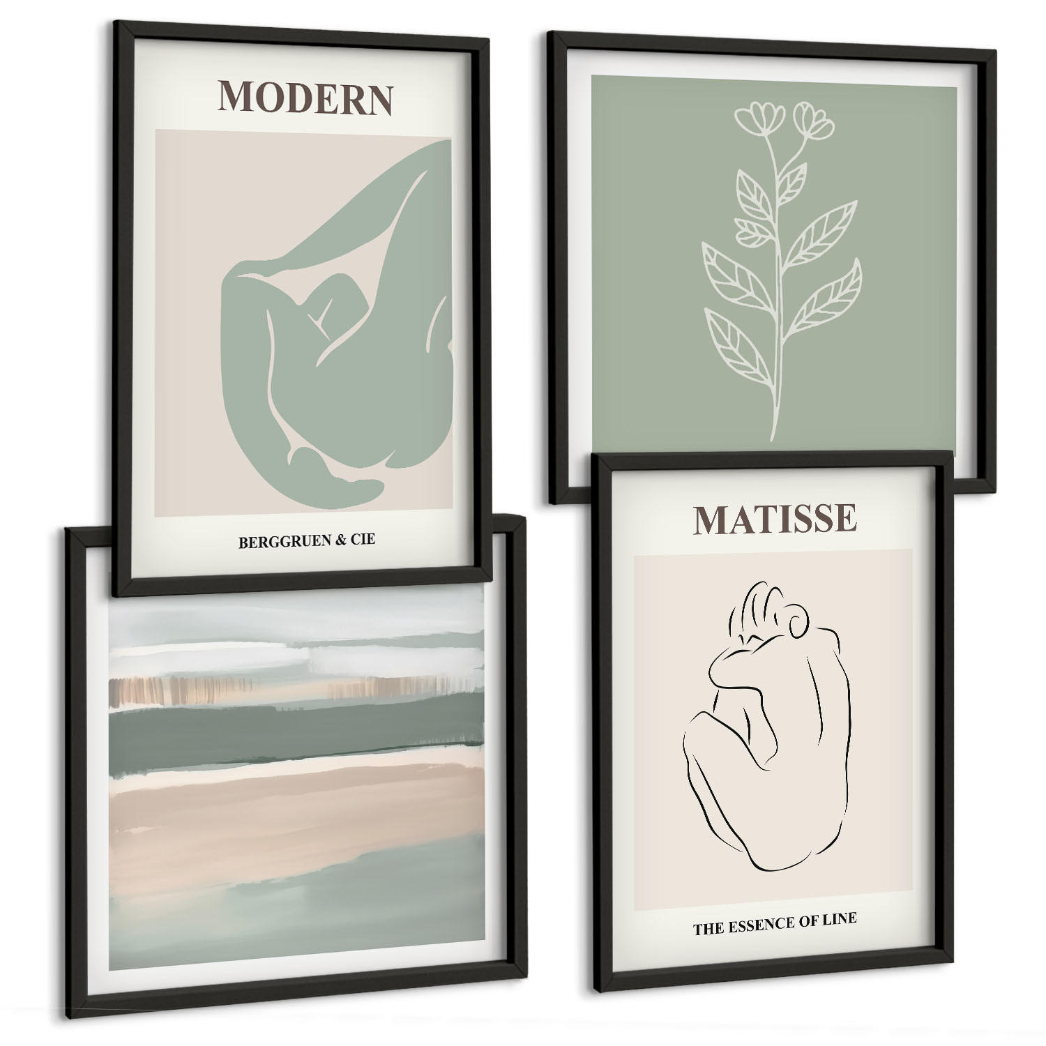 BILDER SET 4er Set - 50x50 cm & 40x60 cm Schwarzer Rahmen - Abstrakte Pflanzenformen - Schwarz, Kunststoff (50/50cm) - TULUP