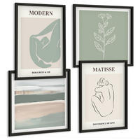 BILDER SET 4er Set - 50x50 cm & 40x60 cm Schwarzer Rahmen - Abstrakte Pflanzenformen - Schwarz, Kunststoff (50/50cm) - TULUP