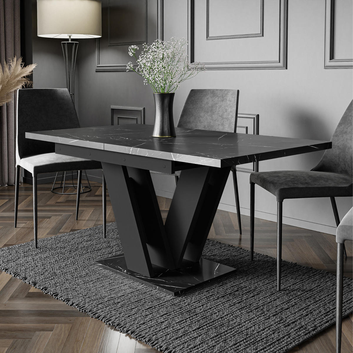 ESSTISCH Ausziehbar 120-160 cm Schwarz Marmor-Optik - Schwarz, Holzwerkstoff (160/80/75cm) - Home Collective