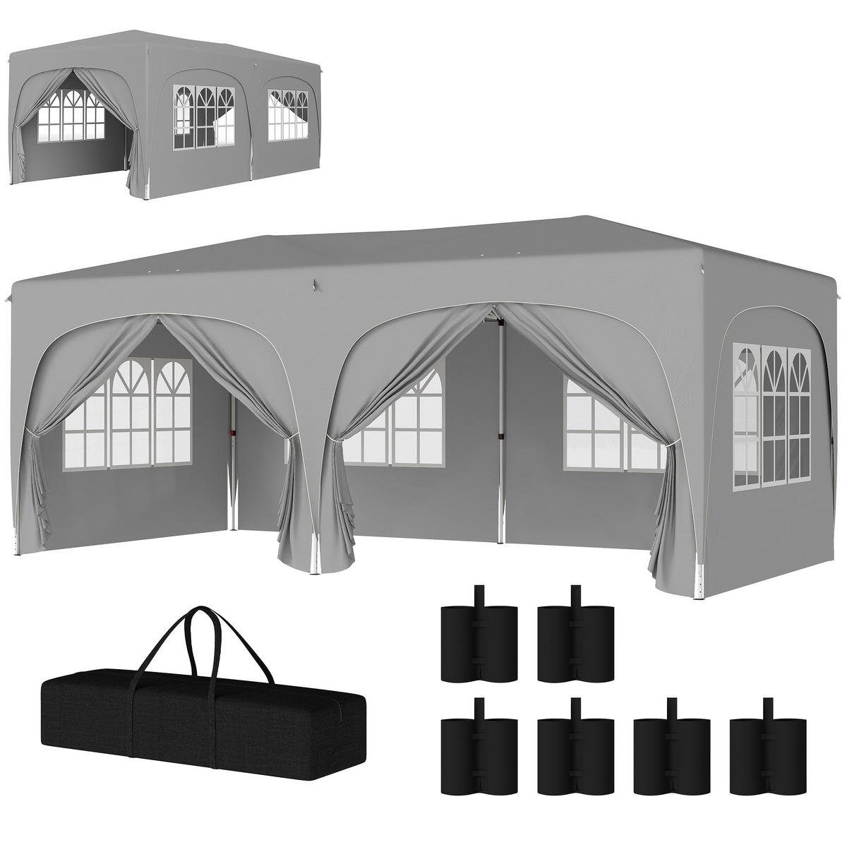 PAVILLON DE-13993 Pop-up 3/6 m, höhenverstellbar, UPF50+ Hellgrau - Grau, Textil (300/270/597cm) - ComfortXL