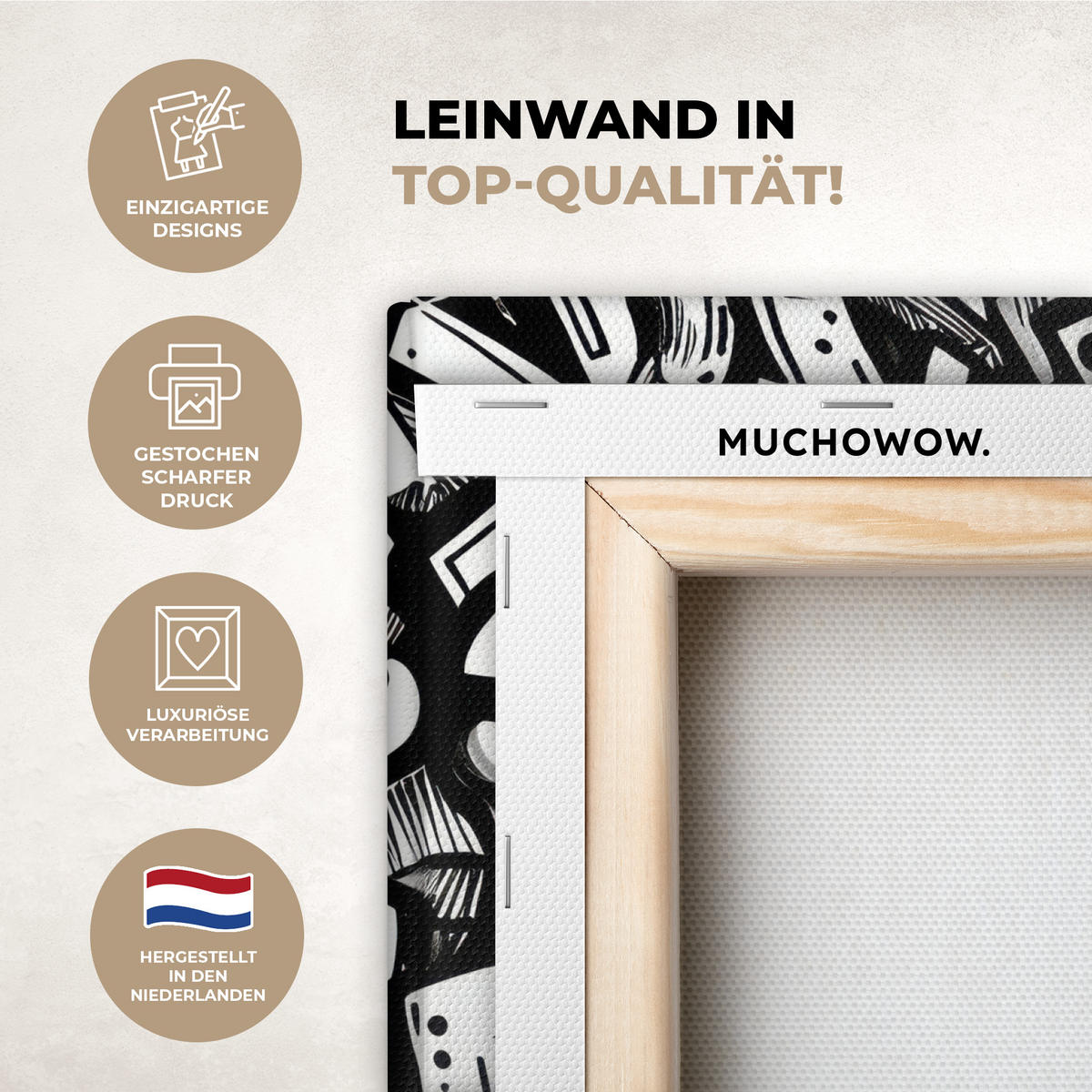 LEINWANDBILD Formen - Buchstaben - Graffiti - Schwarz Deko Wohnzimmer 20x20 cm - Schwarz, Textil (20/20cm) - MuchoWow