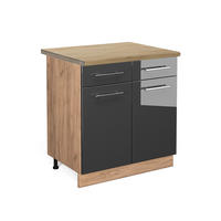 KÜCHENUNTERSCHRANK Fame-Line Anthrazit Hochglanz 80 cm, AP Eiche - Honigeiche/Schwarz Hochglanz, Holzwerkstoff (80/82/60cm) - Vicco