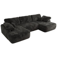 WOHNLANDSCHAFT CUBO U Dunkelgrau Plüsch - Dunkelgrau/Schwarz, Kunststoff/Textil (370/100/187cm) - MKS