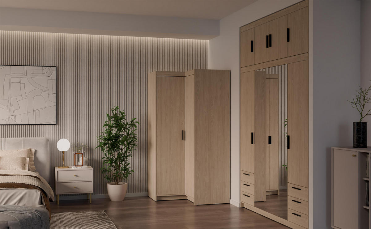 ECKSCHRANK Storicos Geölte Eiche 97,8/190,5/97,8 cm – Modern, ideal für Ecken - Eichefarben, Holzwerkstoff/Kunststoff (97.8/190.5/97.8cm) - AX Living