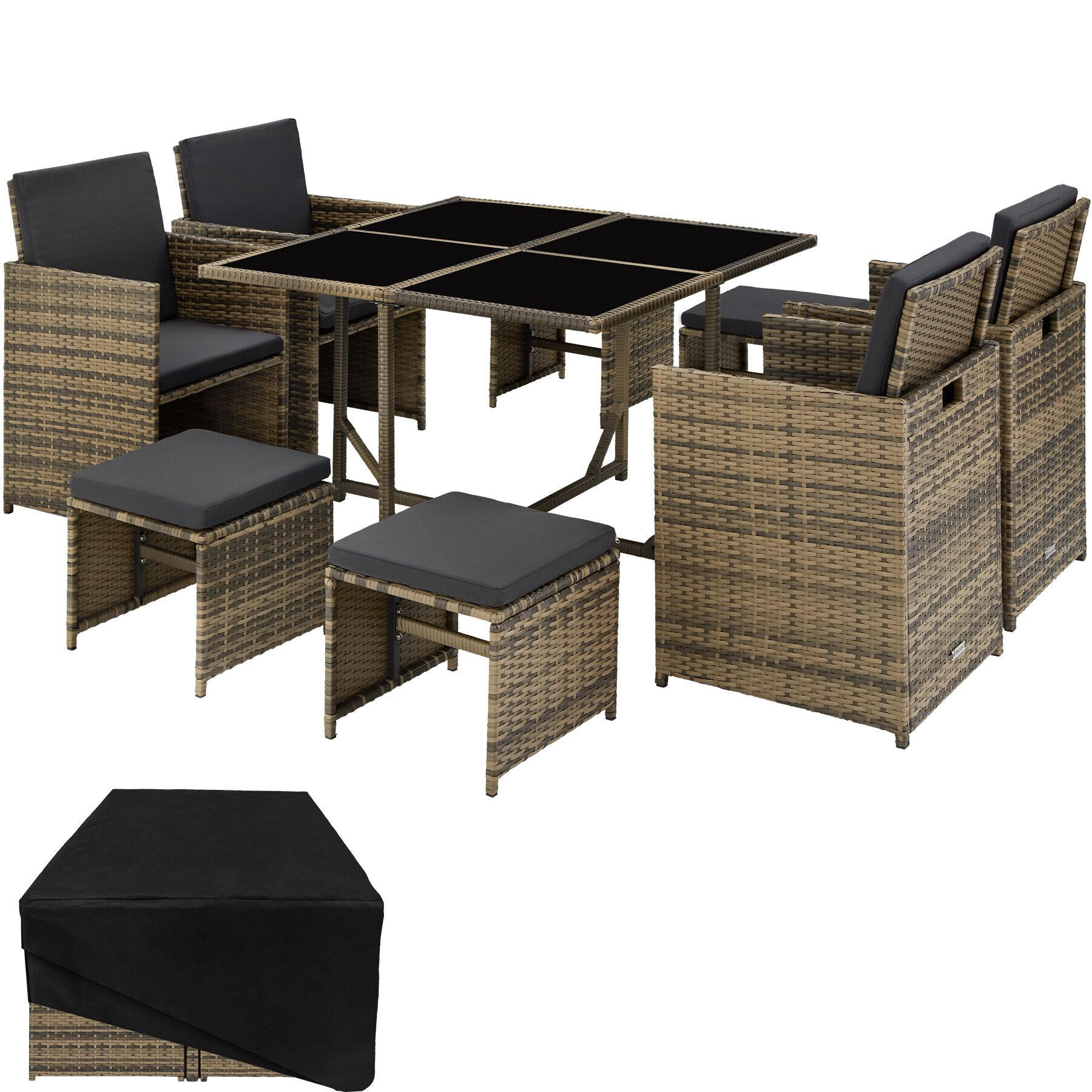 RATTAN SITZGRUPPE Bilbao,zusammenschiebbar, inklusive Schutzhülle,natur - Naturfarben, Kunststoff - tectake