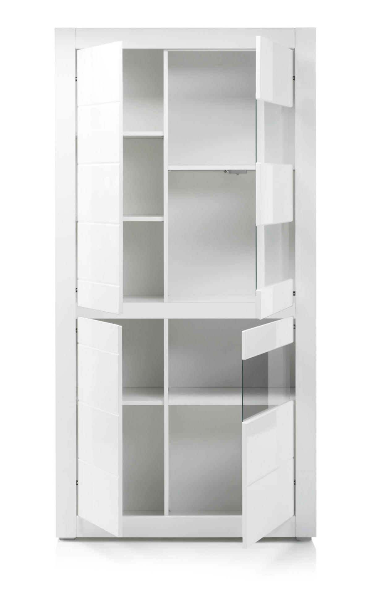 WOHNWAND Hochglanz weiß, Stone Design grau 4-teilig, Anbauwand mit Soft-Close - Weiß Hochglanz/Weiß, Glas/Holzwerkstoff (336/198/42cm) - Furn.Design