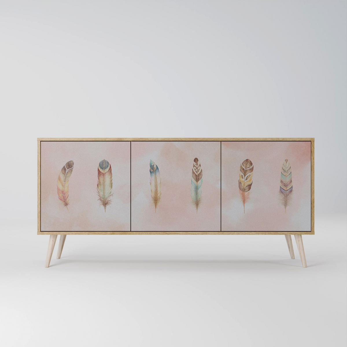 SIDEBOARD THE DELIQUESCE, Eicheneffekt, 164,5x42x77,5 cm, 3 Türen - Eichefarben/Buchefarben, Holzwerkstoff/Buchenholz (164.5/77.5/42cm) - SpaceRebels