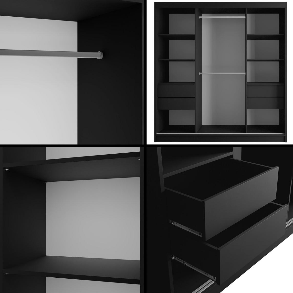 KLEIDERSCHRANK mit Spiegel V2-VITA 215x200 cm - Schwarz|Grau - Schwarz/Grau, Holzwerkstoff (200/215/61cm) - ALTDECOR
